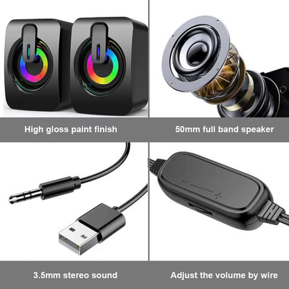 HIFI Stereo USB Wired Computer Speakers with RGB LED Light for Desktop & Laptop