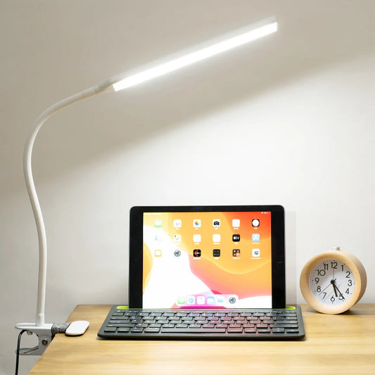 LED 360° Folding Clamp Desk Lamp Eye Protection Rechargeable Table Lamp Clip on Light for Bed Reading Working and Computers