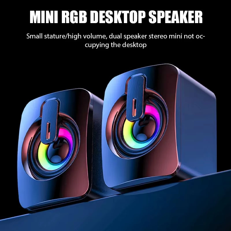 HIFI Stereo USB Wired Computer Speakers with RGB LED Light for Desktop & Laptop