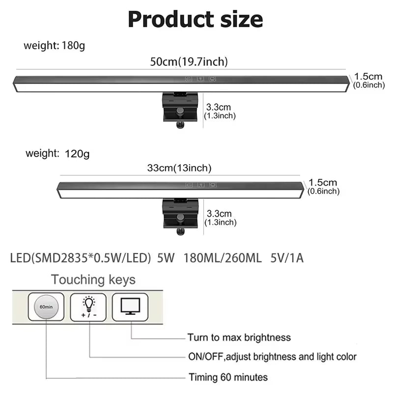 LED Monitor Light Bar - Eye Protection Dimming Lamp for Work, Reading, and Learning