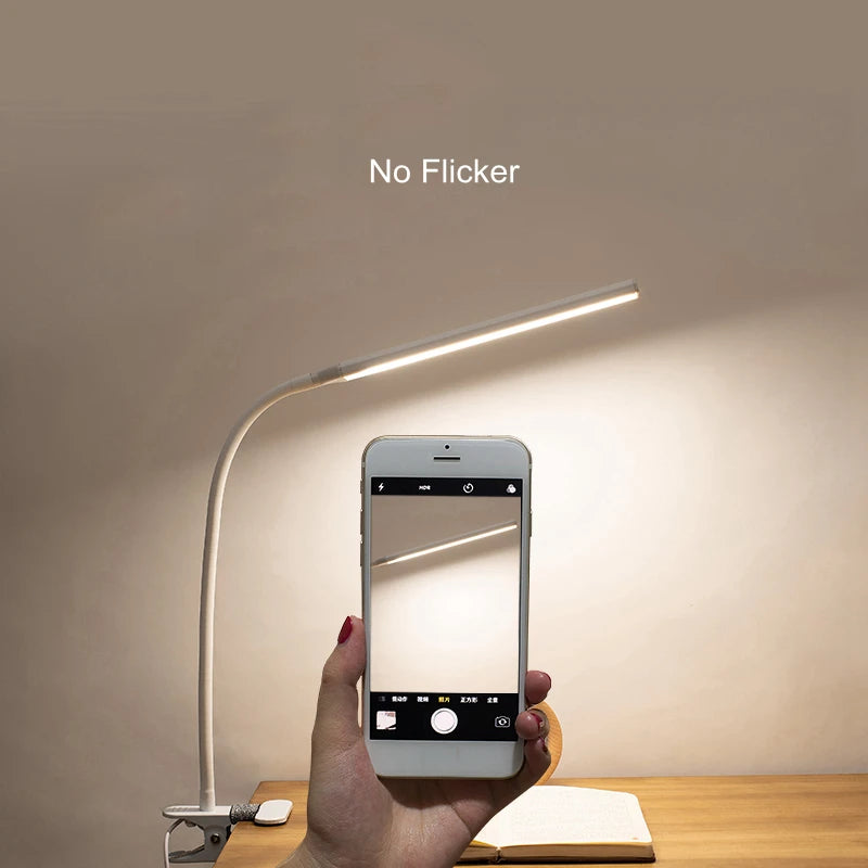 LED 360° Folding Clamp Desk Lamp Eye Protection Rechargeable Table Lamp Clip on Light for Bed Reading Working and Computers