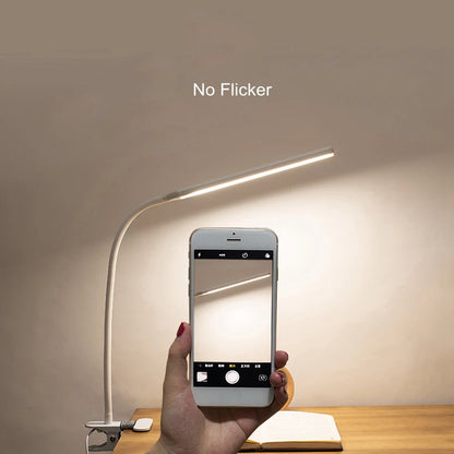 LED 360° Folding Clamp Desk Lamp Eye Protection Rechargeable Table Lamp Clip on Light for Bed Reading Working and Computers