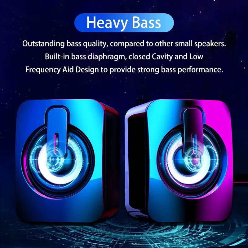 HIFI Stereo USB Wired Computer Speakers with RGB LED Light for Desktop & Laptop