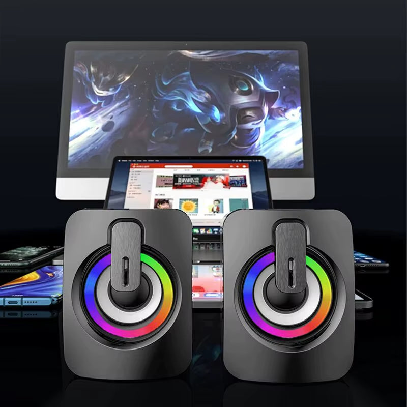 HIFI Stereo USB Wired Computer Speakers with RGB LED Light for Desktop & Laptop