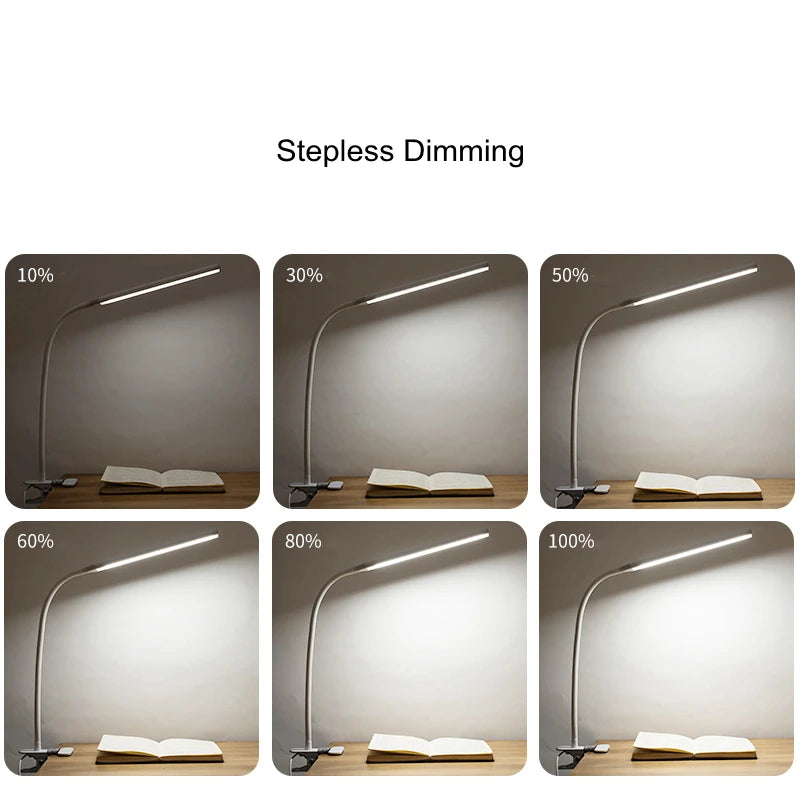 LED 360° Folding Clamp Desk Lamp Eye Protection Rechargeable Table Lamp Clip on Light for Bed Reading Working and Computers