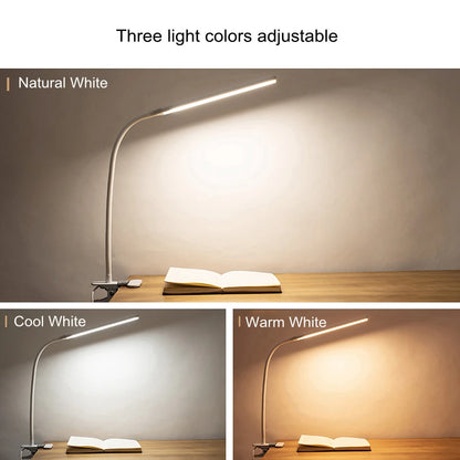 LED 360° Folding Clamp Desk Lamp Eye Protection Rechargeable Table Lamp Clip on Light for Bed Reading Working and Computers