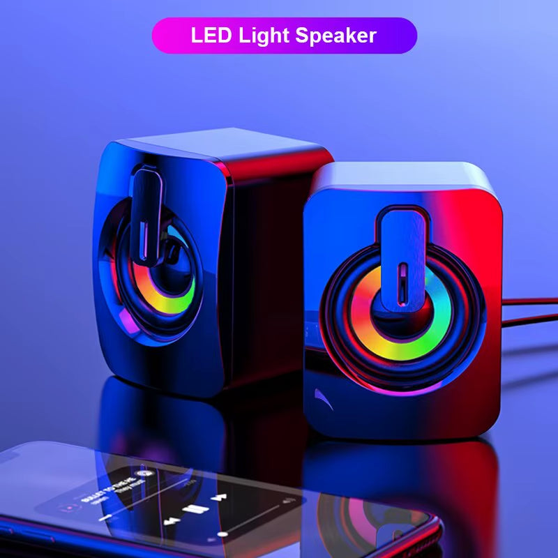 HIFI Stereo USB Wired Computer Speakers with RGB LED Light for Desktop & Laptop