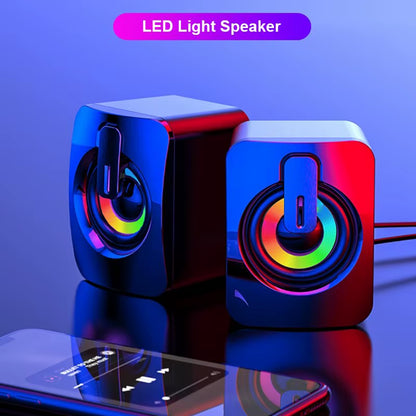 HIFI Stereo USB Wired Computer Speakers with RGB LED Light for Desktop & Laptop